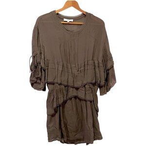 IRO CECILE RUFFLE MINI DRESS Olive Green /Brown Size 38